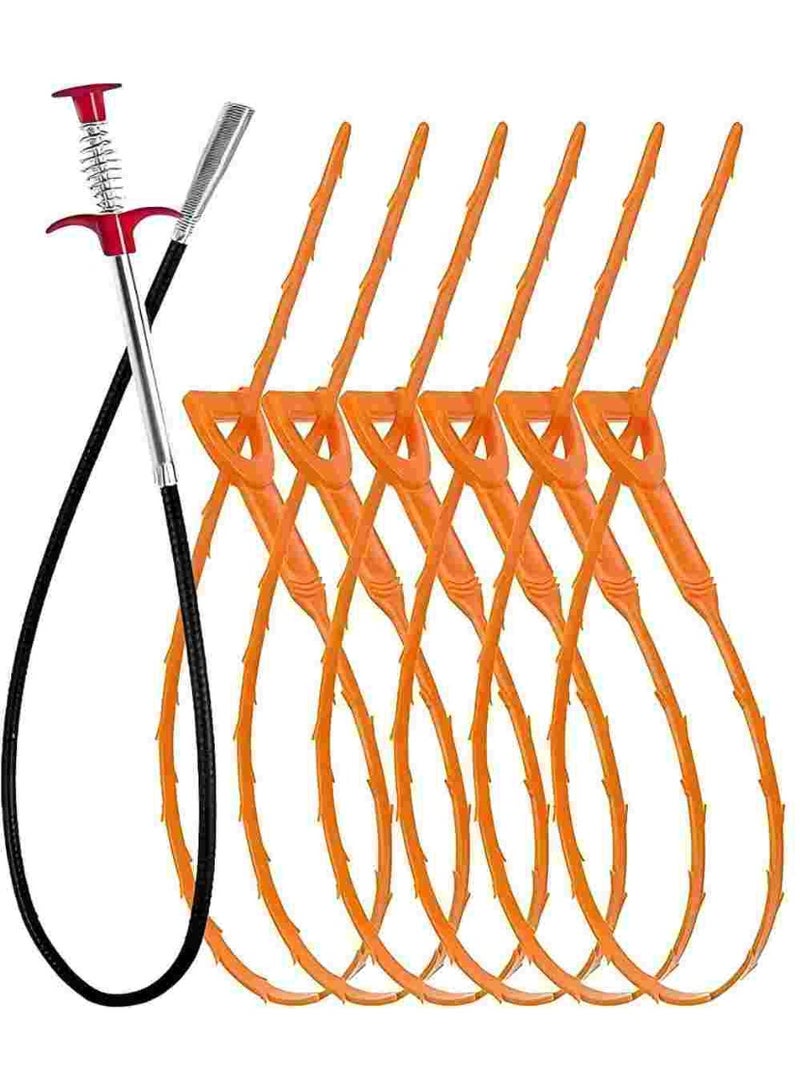 35.5inch Drain Clog Remover, 25inch Drain Snake Hair Remover, Hair Catcher Drain Auger Cleaner Tool Set for Toilet, Kitchen Sink, Bathroom Tub, Sewer, 7 Pack - Image 1
